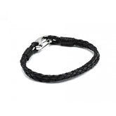 Hiho Silver Plaited Leather Bracelet with Silver Clasp